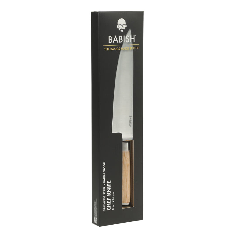 Babish 8" German Steel Chef Knife w/ Paka Wood Handle - Gift Box w/ Remailer