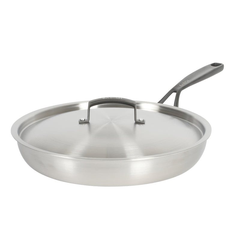 Babish 12" Triply Stainless Steel Frying Pan w/ Stainless Steel Lid & Black PVD Handle - Color Sleeve w/ Remailer
