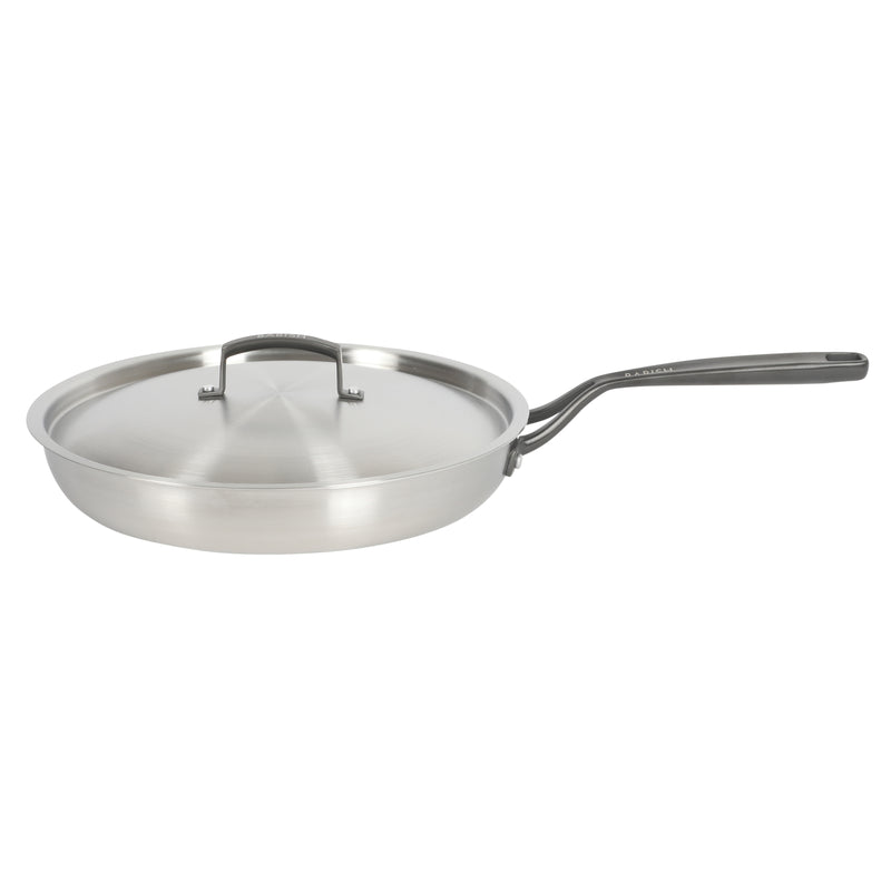 Babish 12" Triply Stainless Steel Frying Pan w/ Stainless Steel Lid & Black PVD Handle - Color Sleeve w/ Remailer