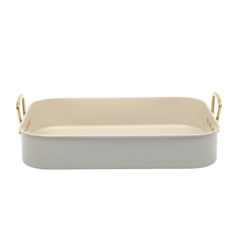 Gibson Home Broxton 2 pc Carbon Steel 16" x 12" Turkey Roaster w/ Taupe Cooling Rack - Non-Stick - Cast Aluminum Gold Handle - Color Sleeve