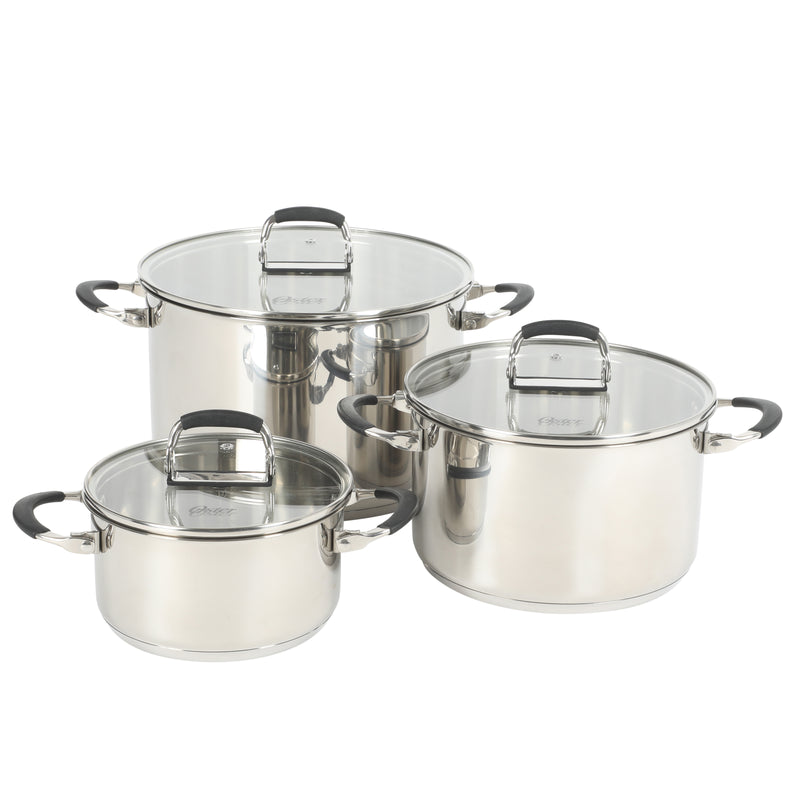 Oster Platinum Silverbolt 6pc 5-Ply Stackable Dutch Oven Set - Straight Shape - Foldable Wire Handle - Gift Box w/ Remailer