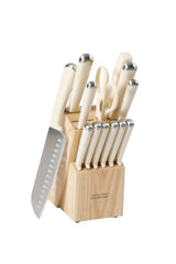 Martha Stewart Everyday Belleridge 14pc Cutlery Set w/ Ashwood Block - Stainless Steel - ABS Handle - GBX
