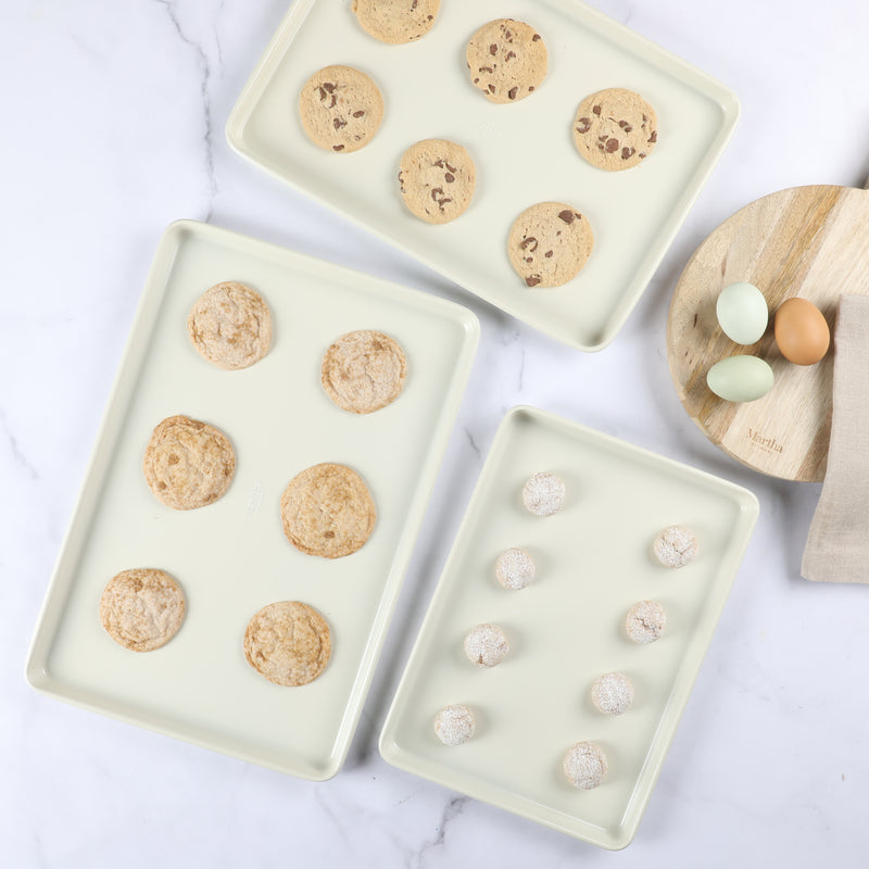Martha Stewart Gallen 3pc 13", 15" & 17" Carbon Steel Cookie Sheet Set - Color Label w/ Remailer
