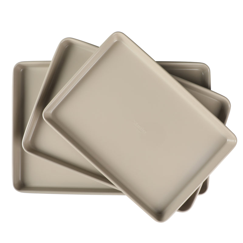 Martha Stewart Gallen 3pc 13", 15" & 17" Carbon Steel Cookie Sheet Set - Color Label w/ Remailer