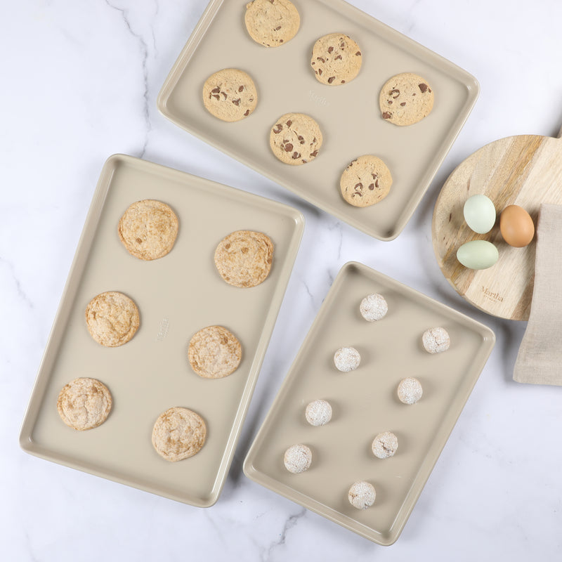 Martha Stewart Gallen 3pc 13", 15" & 17" Carbon Steel Cookie Sheet Set - Color Label w/ Remailer