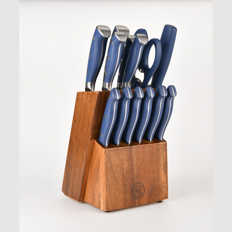 Martha Stewart Greeley 14pc Stainless Steel Cutlery Set w/ Acacia Wood Block - Forged Handle - GBX