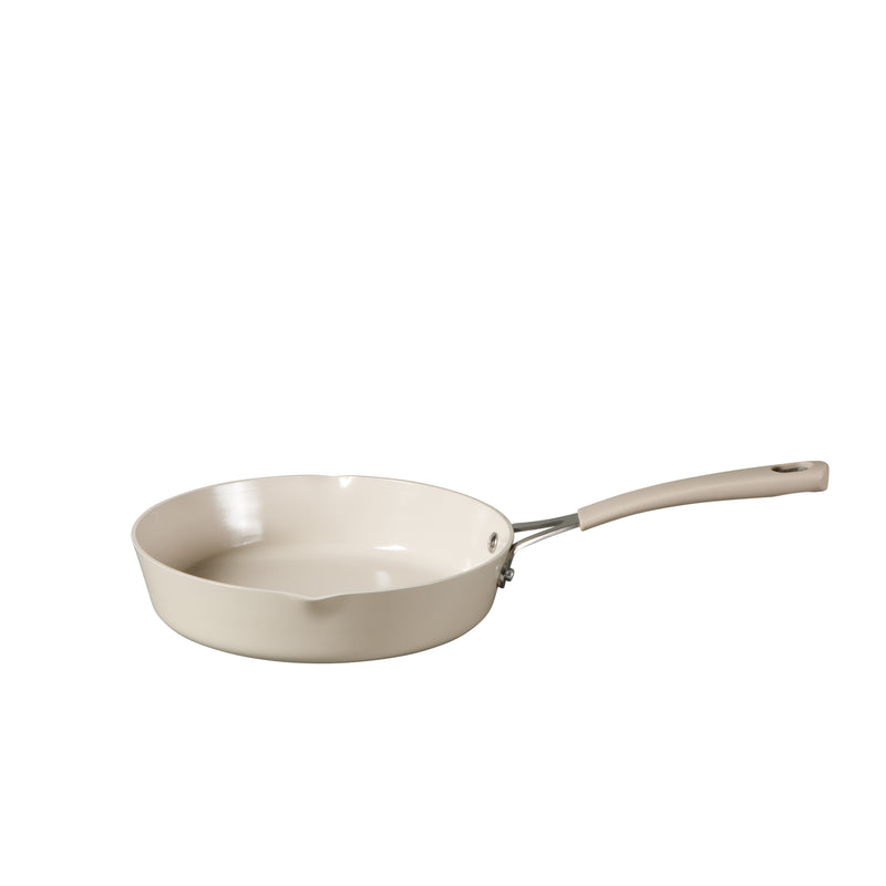 Martha Stewart Heathland 10pc Aluminum Cookware Set - Linen - Taper Shape - Off White Ceramic Interior - Induction - Silicone Handle - Gift Box w/ Remailer