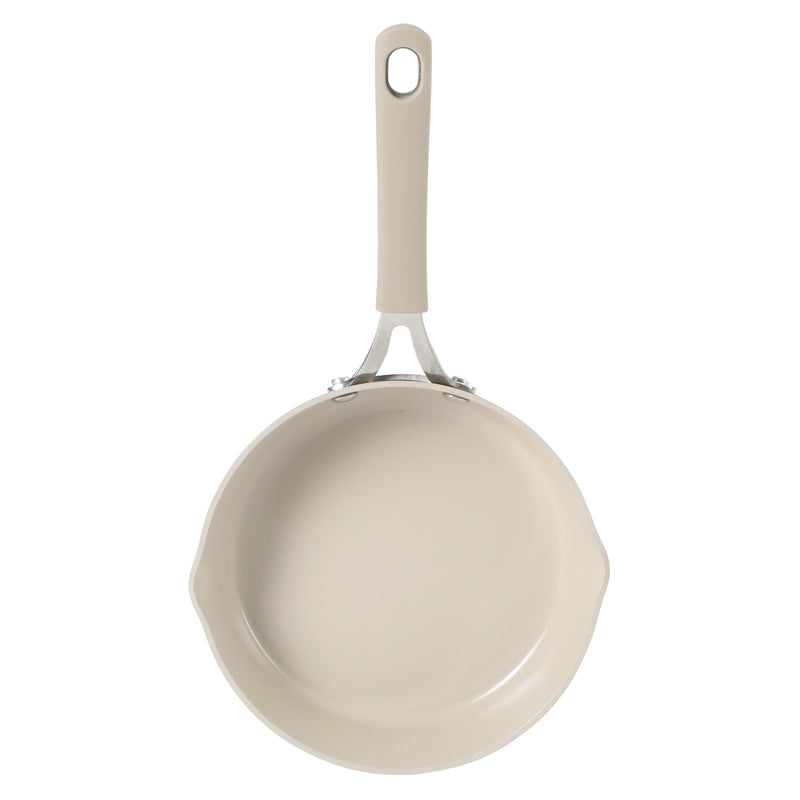 Martha Stewart Heathland 8" Aluminum Frying Pan - Taupe - Taper Shape - Ceramic Non-Stick Interior - Induction - Silicone Handle - Open Stock w/ Color Sleeve