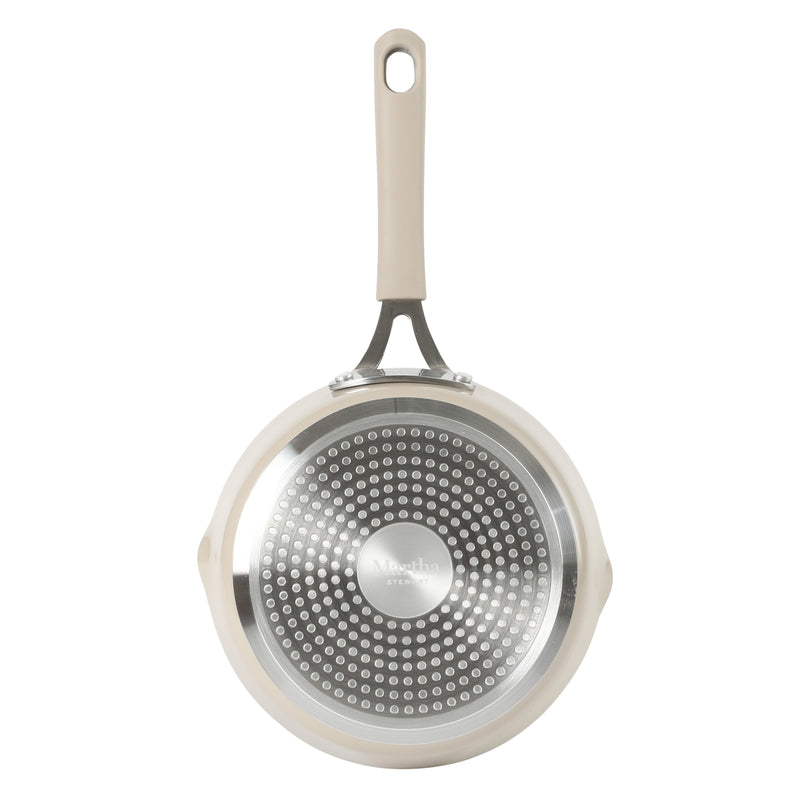 Martha Stewart Heathland 8" Aluminum Frying Pan - Taupe - Taper Shape - Ceramic Non-Stick Interior - Induction - Silicone Handle - Open Stock w/ Color Sleeve