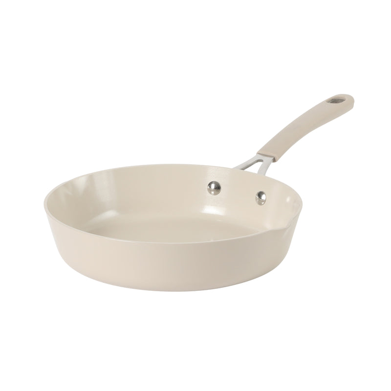 Martha Stewart Heathland 9.5" Aluminum Frying Pan - Taupe - Taper Shape - Ceramic Non-Stick Interior - Induction - Silicone Handle - Open Stock w/ Color Sleeve