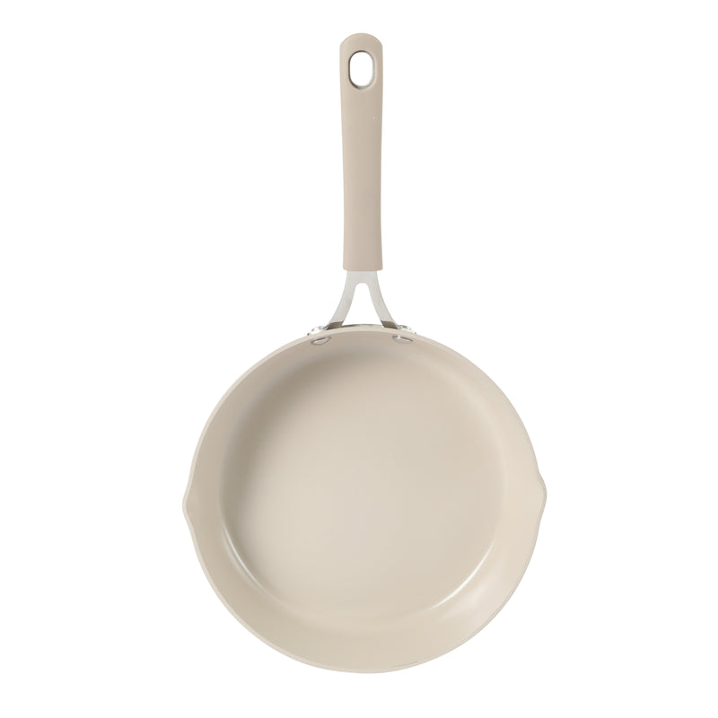 Martha Stewart Heathland 9.5" Aluminum Frying Pan - Taupe - Taper Shape - Ceramic Non-Stick Interior - Induction - Silicone Handle - Open Stock w/ Color Sleeve