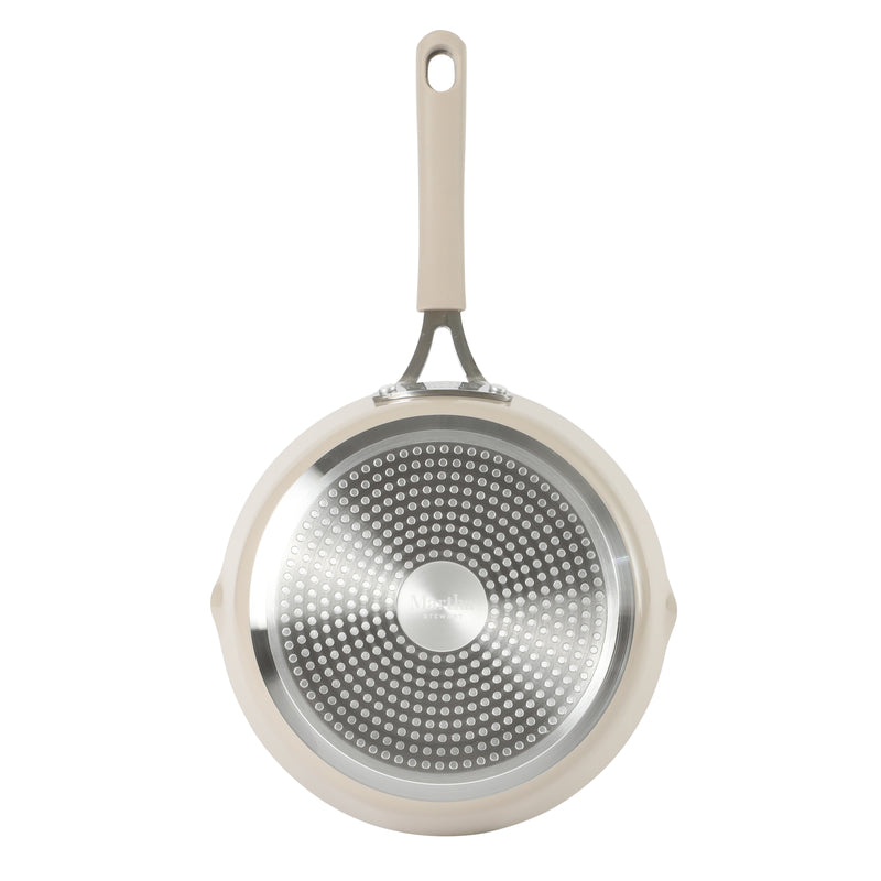 Martha Stewart Heathland 9.5" Aluminum Frying Pan - Taupe - Taper Shape - Ceramic Non-Stick Interior - Induction - Silicone Handle - Open Stock w/ Color Sleeve