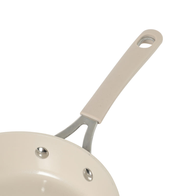 Martha Stewart Heathland 9.5" Aluminum Frying Pan - Taupe - Taper Shape - Ceramic Non-Stick Interior - Induction - Silicone Handle - Open Stock w/ Color Sleeve