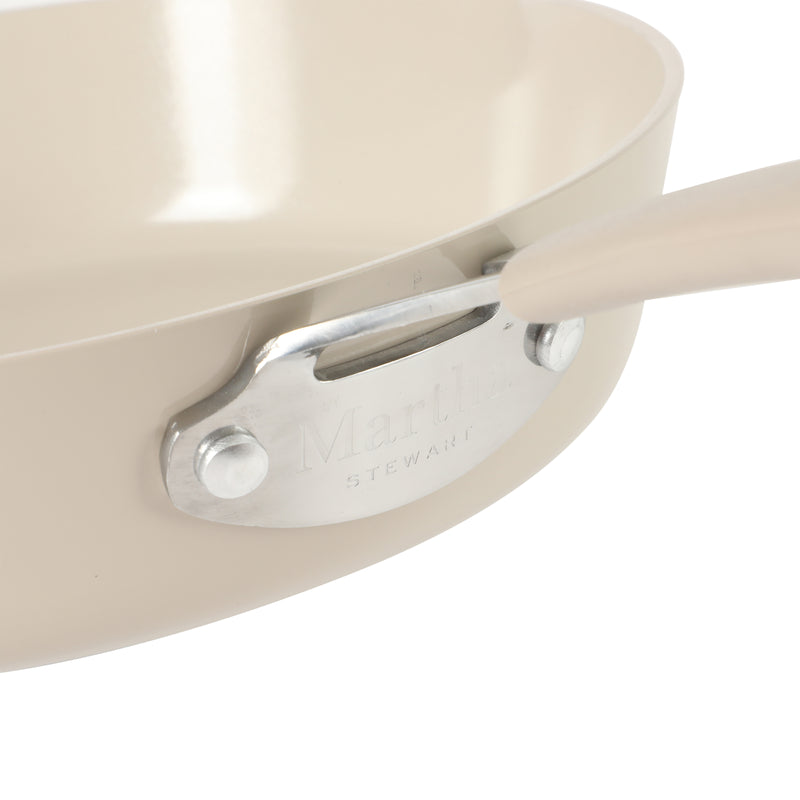 Martha Stewart Heathland 9.5" Aluminum Frying Pan - Taupe - Taper Shape - Ceramic Non-Stick Interior - Induction - Silicone Handle - Open Stock w/ Color Sleeve
