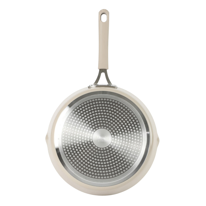Martha Stewart Heathland 11" Aluminum Frying Pan - Taupe - Taper Shape - Ceramic Non-Stick Interior - Induction - Silicone Handle - Open Stock w/ Color Sleeve