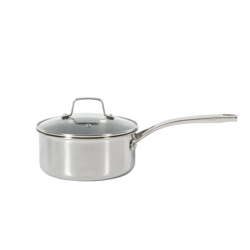 Martha Stewart Badgley 10pc Tri-Ply Stainless Steel Cookware Set - Etching Ceramic Non-Stick Interior - Stainless Steel Handle - Gift Box w/ Remailer