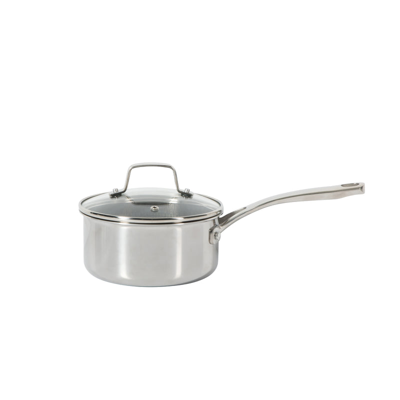 Martha Stewart Badgley 10pc Tri-Ply Stainless Steel Cookware Set - Etching Ceramic Non-Stick Interior - Stainless Steel Handle - Gift Box w/ Remailer