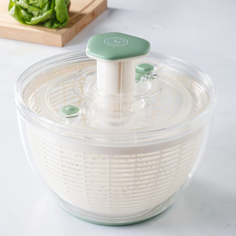 Martha Stewart Gulfwind 6 L / 6.3 qt Salad Spinner - White Color Basket - Blue Round Knob - PS/PP/ABS/TRP - GBX w/ RM