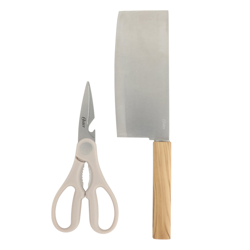 Oster Huntingfield 2pc Stainless Steel Cutlery Set - PP w/ Olive Wood Look - Clampack