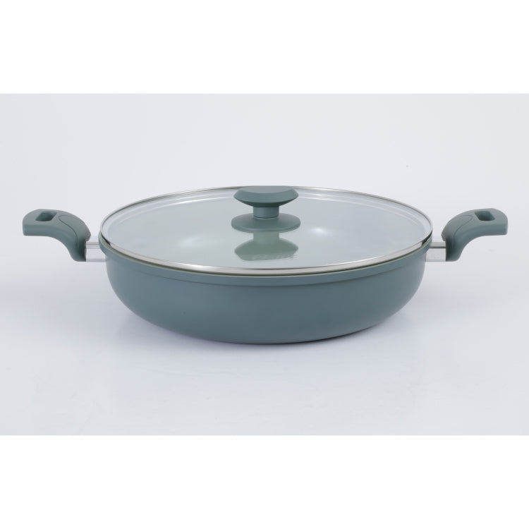 Oster Sutterville Choice 12" Aluminum Shallow Pot w/ Flat Glass Lid - Sage - Ceramic Non-Stick Interior - Soft Touch Handle - Open Stock Color Sleeve