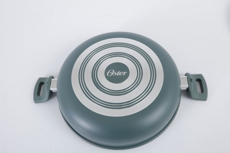 Oster Sutterville Choice 12" Aluminum Shallow Pot w/ Flat Glass Lid - Sage - Ceramic Non-Stick Interior - Soft Touch Handle - Open Stock Color Sleeve