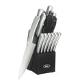 Oster Eddington 16pc Stainless Steel Cutlery Set w/ Black Wood Block - Textured Ridged Handle - GBX