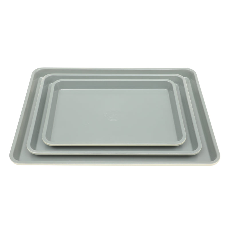 Sur La Table Kitchen Essentials Bake Sale 3pc Carbon Steel Cookie Sheet Set - Linen Exterior - Grey Non-Stick Interior - Open Stock w/ Color Label & Remailer
