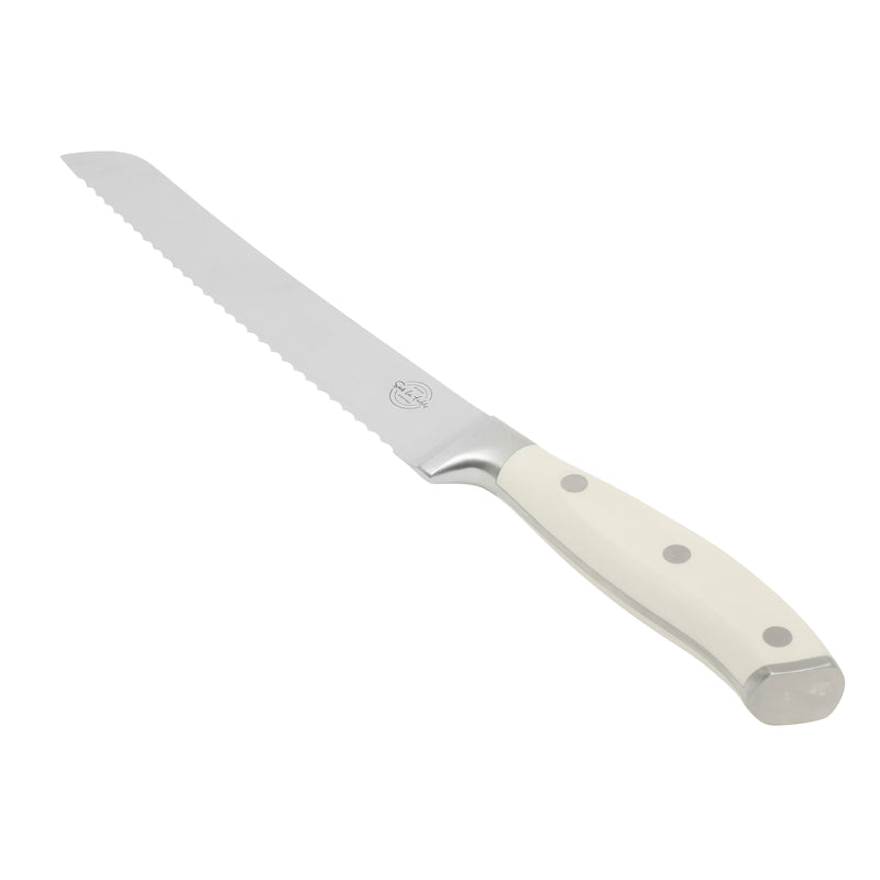Sur La Table Kitchen Essentials Tasting Kitchen 8" Stainless Steel Bread Knife - Eggshell - German Steel Blade - Color Plastic Handle - Clam Pack w/ Remailer