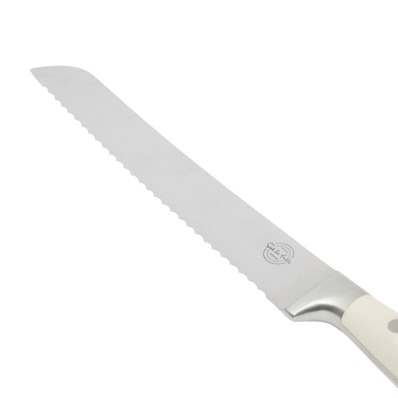 Sur La Table Kitchen Essentials Tasting Kitchen 8" Stainless Steel Bread Knife - Eggshell - German Steel Blade - Color Plastic Handle - Clam Pack w/ Remailer