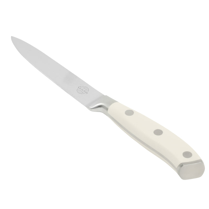 Sur La Table Kitchen Essentials Tasting Kitchen 5" Stainless Steel Utility Knife - Eggshell - German Steel Blade - Color Plastic Handle - Clam Pack w/ Remailer