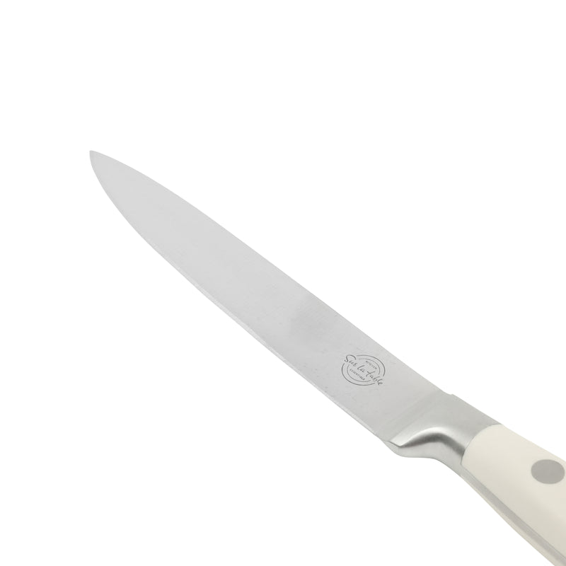 Sur La Table Kitchen Essentials Tasting Kitchen 5" Stainless Steel Utility Knife - Eggshell - German Steel Blade - Color Plastic Handle - Clam Pack w/ Remailer