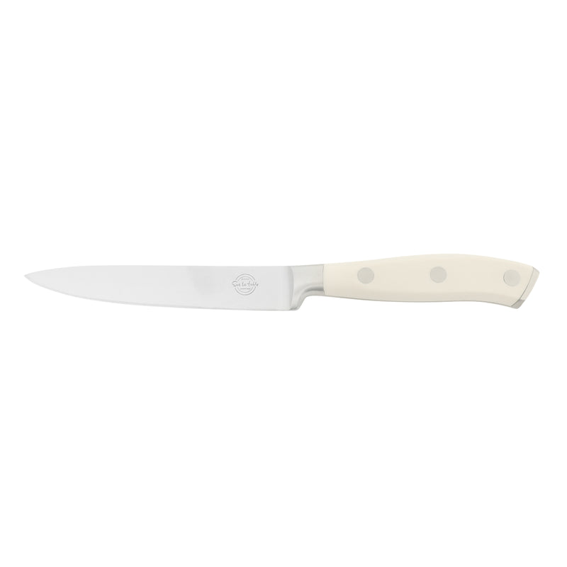 Sur La Table Kitchen Essentials Tasting Kitchen 5" Stainless Steel Utility Knife - Eggshell - German Steel Blade - Color Plastic Handle - Clam Pack w/ Remailer