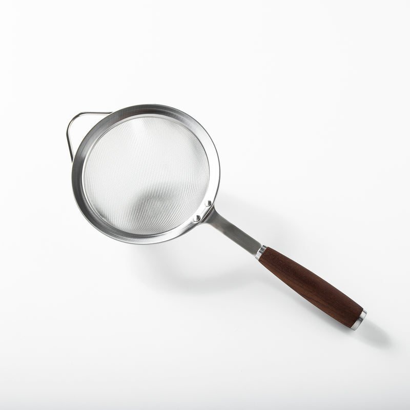 Sur La Table Kitchen Essentials Stainless Steel Strainer - Matte Lacquered Wanut Wood Handle - Tie Card