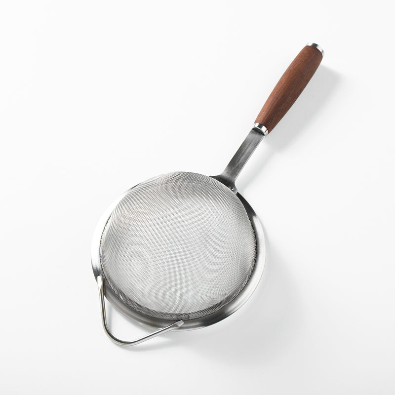 Sur La Table Kitchen Essentials Stainless Steel Strainer - Matte Lacquered Wanut Wood Handle - Tie Card