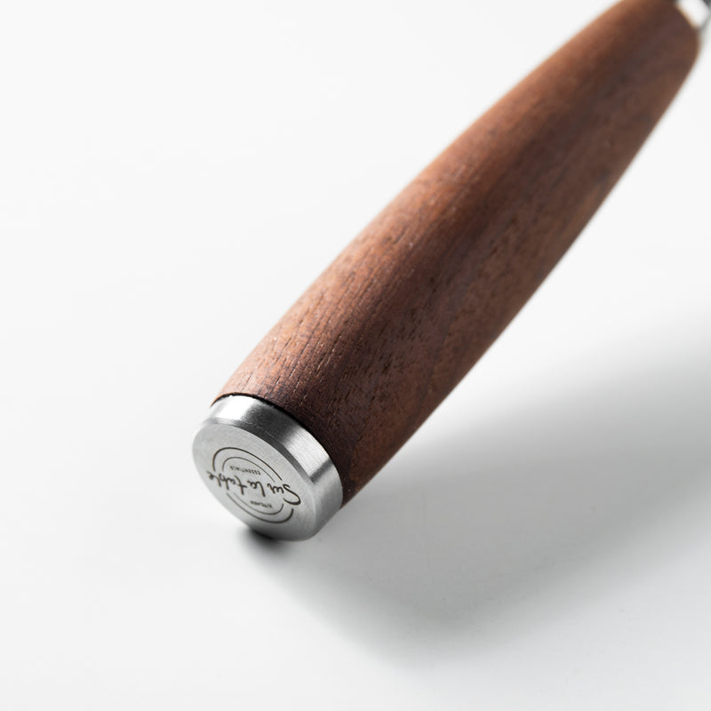 Sur La Table Kitchen Essentials Stainless Steel Strainer - Matte Lacquered Wanut Wood Handle - Tie Card