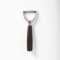 Sur La Table Kitchen Essentials Stainless Steel Y-Peeler - Matte Lacquered Wanut Wood Handle -Tie Card