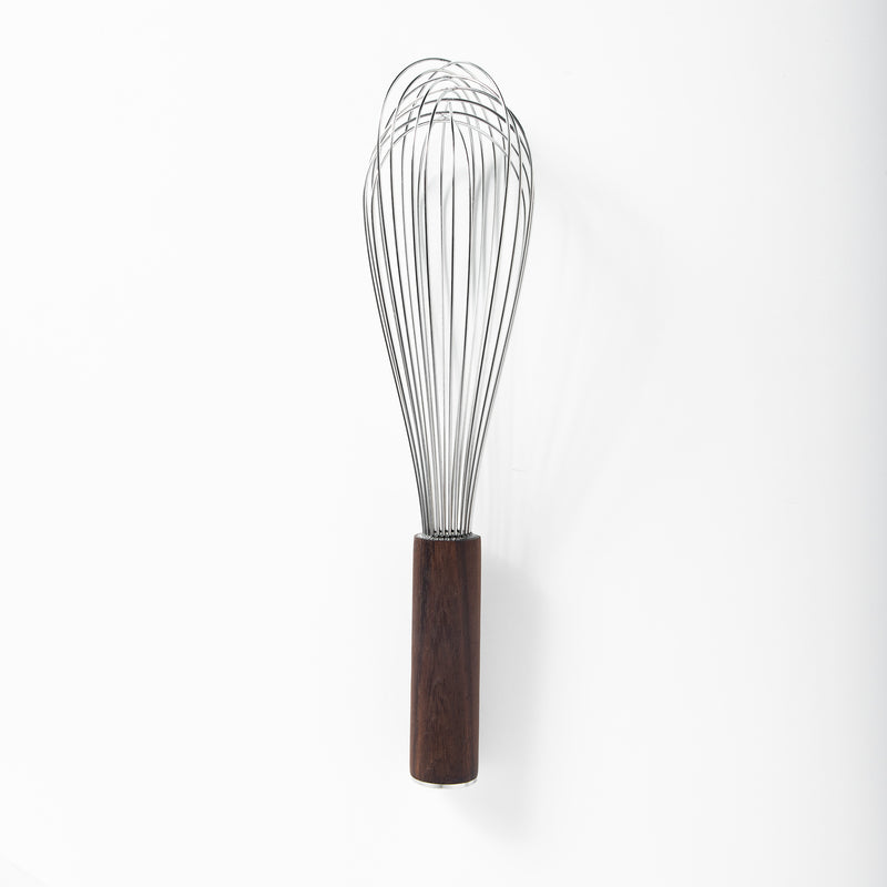 Sur La Table Kitchen Essentials Stainless Steel Whisk - Matte Lacquered Wanut Wood Handle -Tie Card