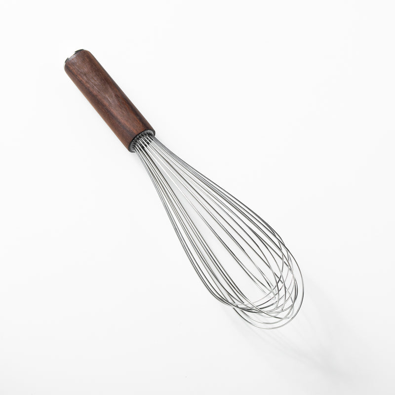 Sur La Table Kitchen Essentials Stainless Steel Whisk - Matte Lacquered Wanut Wood Handle -Tie Card