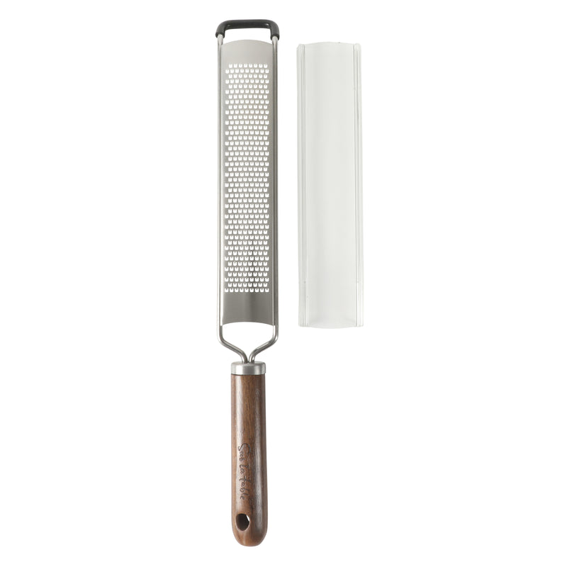 Sur La Table Kitchen Essentials Stainless Steel Long Grater - Etched Stainless Steel Blade - Black Walnut WoodHandle - Tie Card