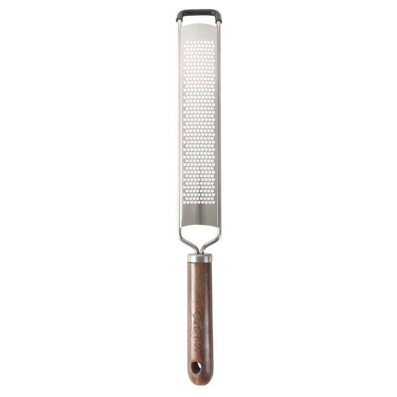 Sur La Table Kitchen Essentials Stainless Steel Long Grater - Etched Stainless Steel Blade - Black Walnut WoodHandle - Tie Card