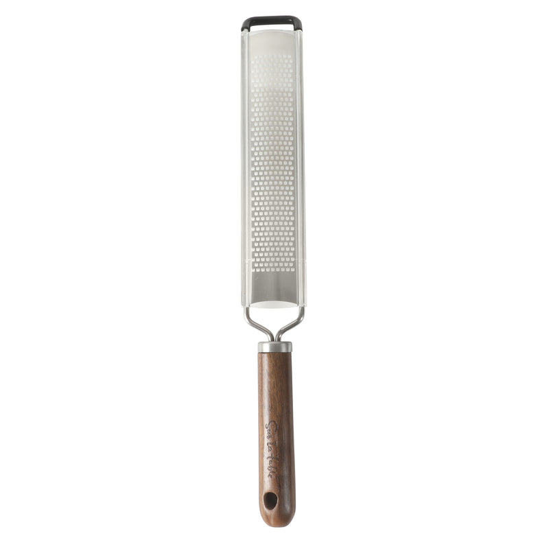 Sur La Table Kitchen Essentials Stainless Steel Long Grater - Etched Stainless Steel Blade - Black Walnut WoodHandle - Tie Card