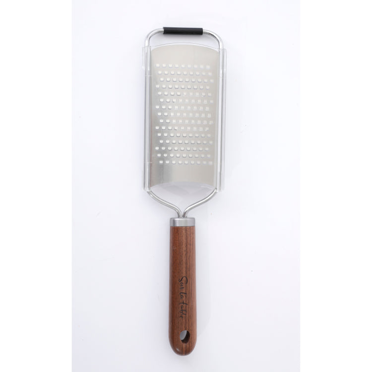Sur La Table Kitchen Essentials Stainless Steel Flat Grater - Etched Stainless Steel Blade - Black Walnut WoodHandle - Tie Card