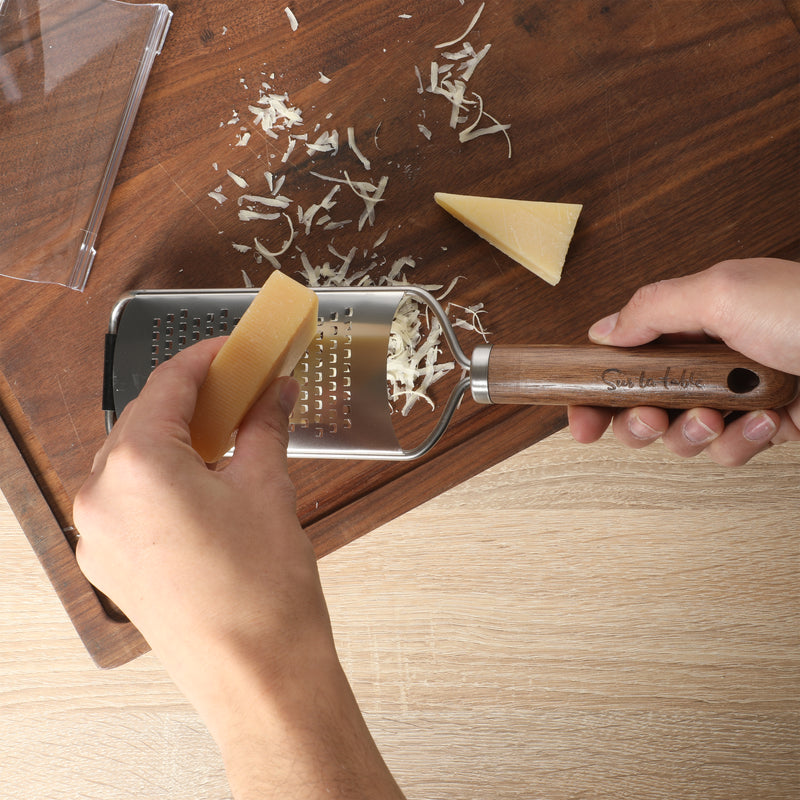 Sur La Table Kitchen Essentials Stainless Steel Flat Grater - Etched Stainless Steel Blade - Black Walnut WoodHandle - Tie Card