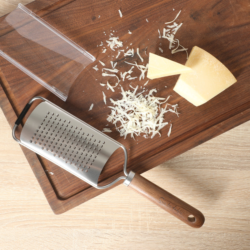 Sur La Table Kitchen Essentials Stainless Steel Flat Grater - Etched Stainless Steel Blade - Black Walnut WoodHandle - Tie Card