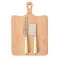 Martha Stewart Blairwood 3 pc Cheese Knife Set w/ Beechwood Cutting Board - ABS Forged Handle w/ Brass Rivet & End Cap - SS/Wood - Clam Pack w/ RM