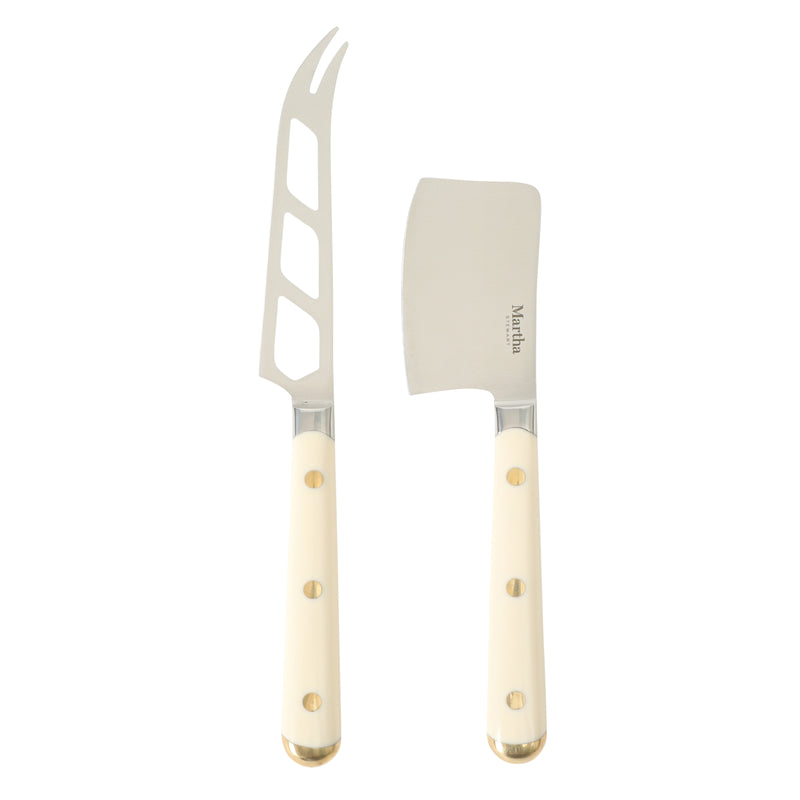 Martha Stewart Blairwood 3 pc Cheese Knife Set w/ Beechwood Cutting Board - ABS Forged Handle w/ Brass Rivet & End Cap - SS/Wood - Clam Pack w/ RM