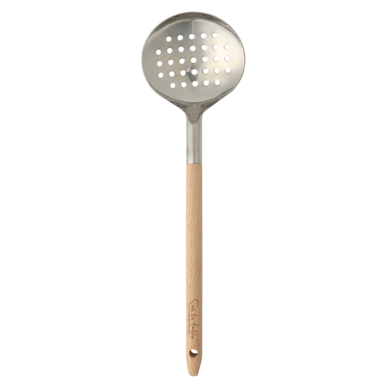 Sur La Table Kitchen Essentials Skimmer - Stainless Steel Head - Beech Wood Handle - Tie Card