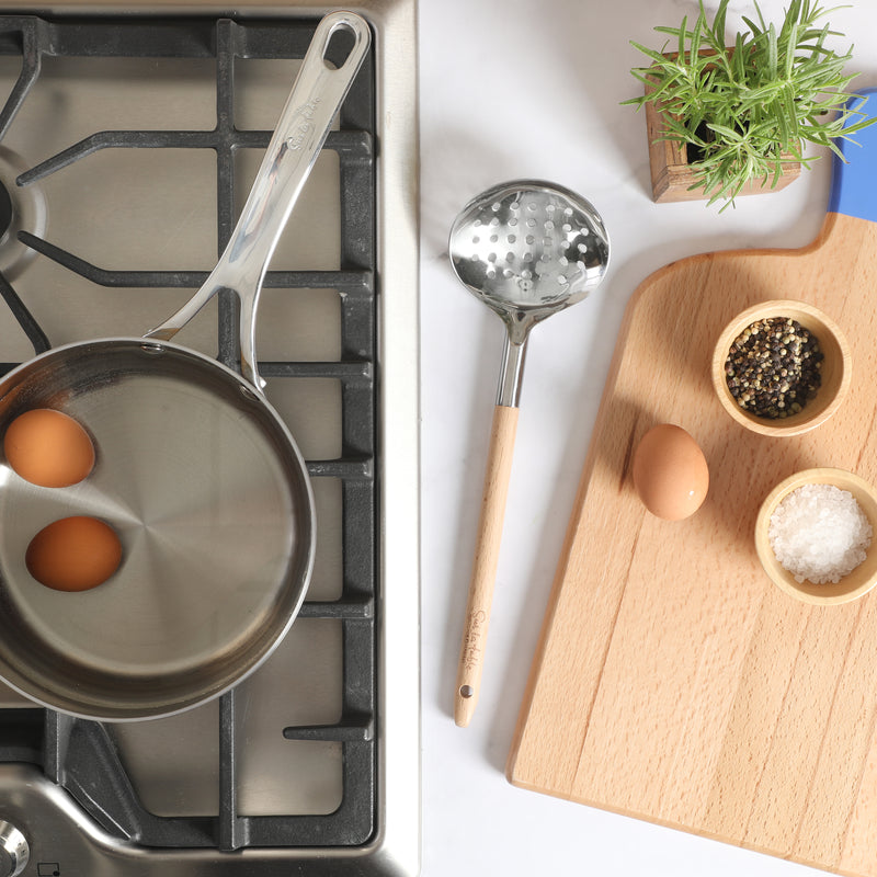 Sur La Table Kitchen Essentials Skimmer - Stainless Steel Head - Beech Wood Handle - Tie Card