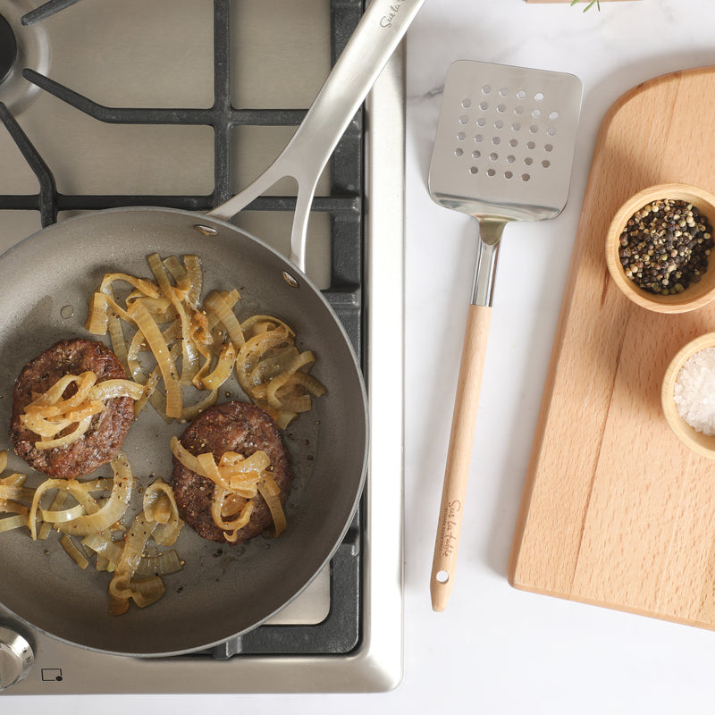 Sur La Table Kitchen Essentials Slotted Turner - Stainless Steel Head - Beech Wood Handle - Tie Card