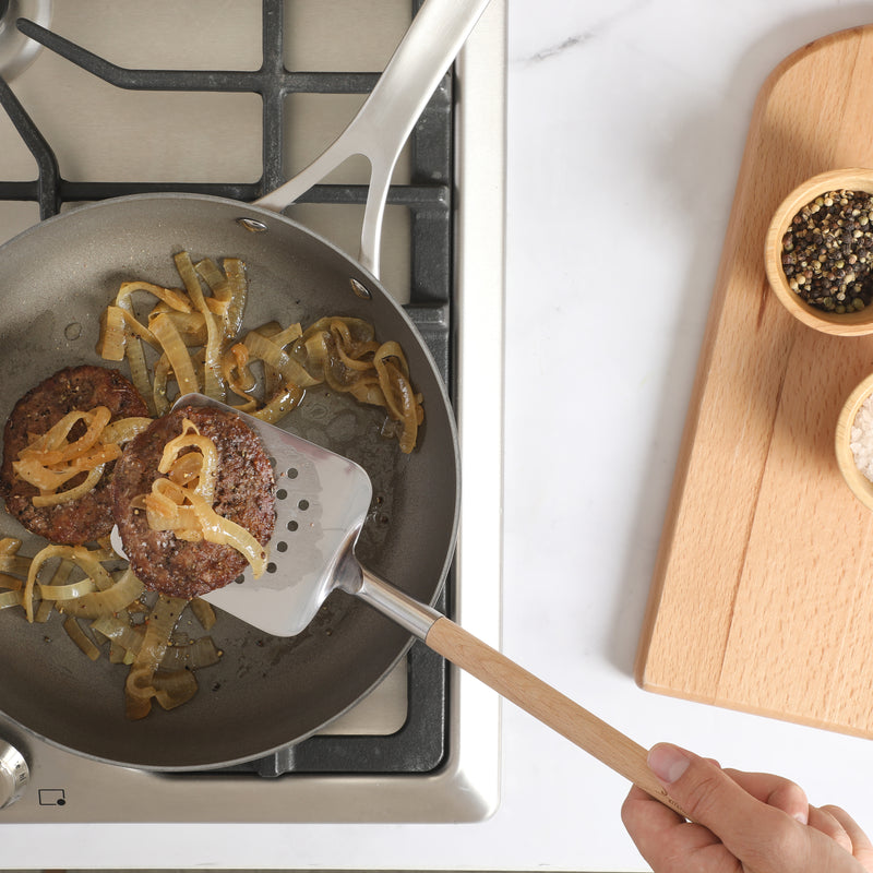 Sur La Table Kitchen Essentials Slotted Turner - Stainless Steel Head - Beech Wood Handle - Tie Card